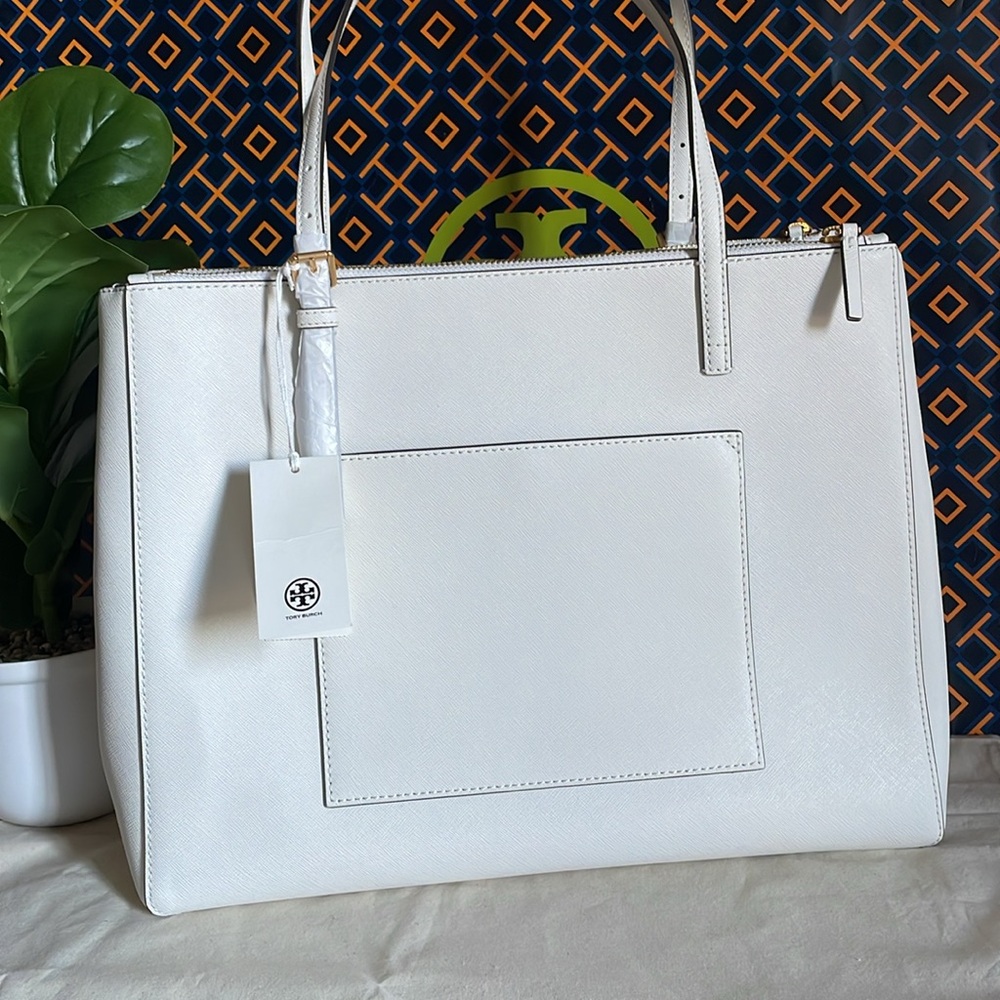 New , tory burch Emerson large double sip tote shoulder bag 134837 ivory - Picture 6 of 17